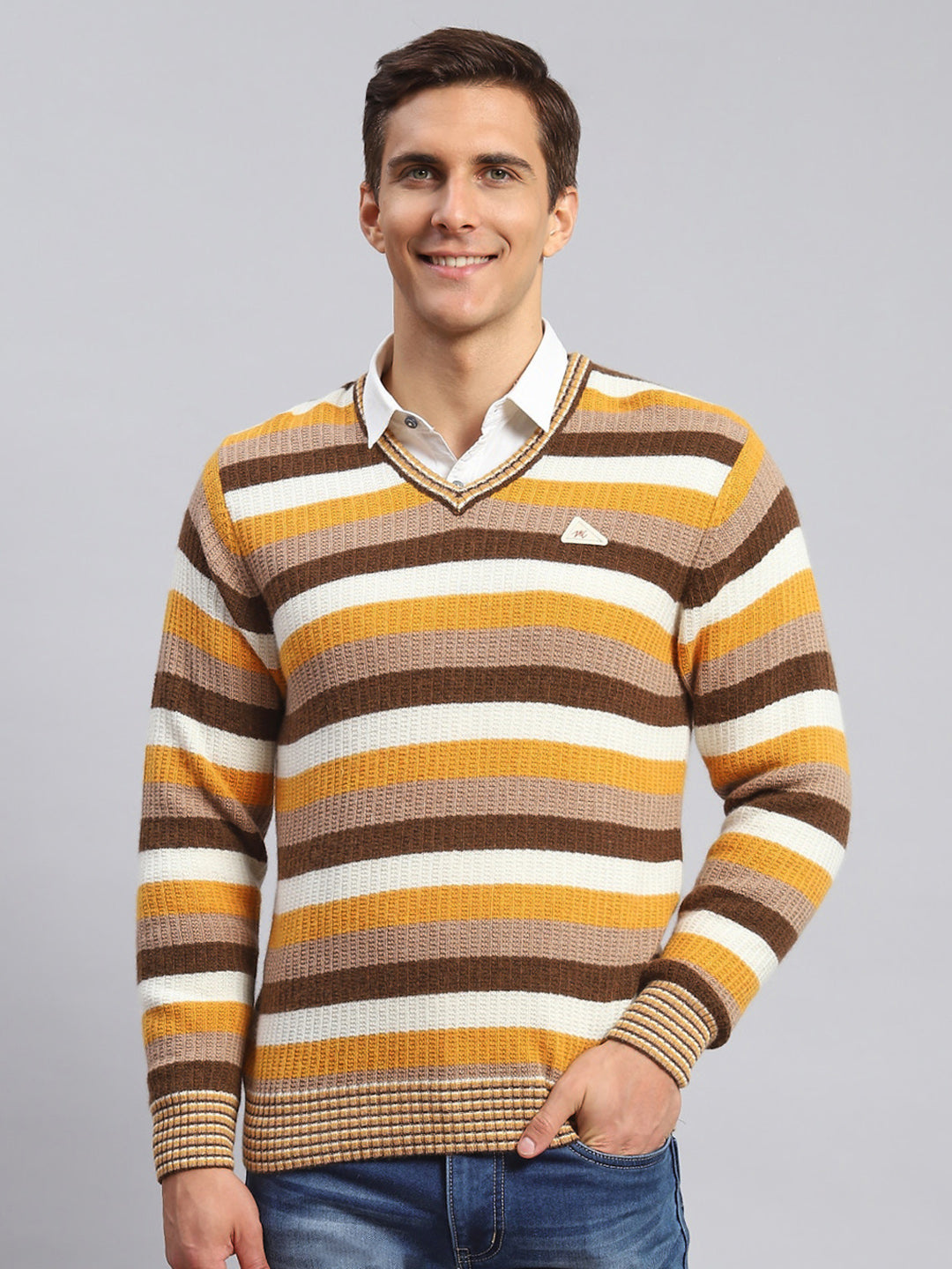 Men Multicolor Self Design Lamb wool Pullover