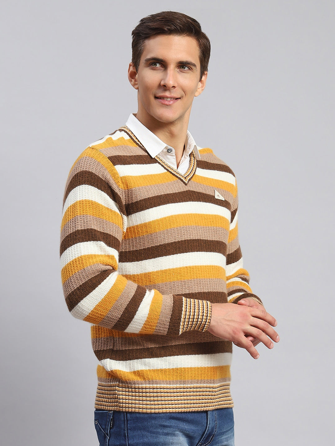 Men Multicolor Self Design Lamb wool Pullover