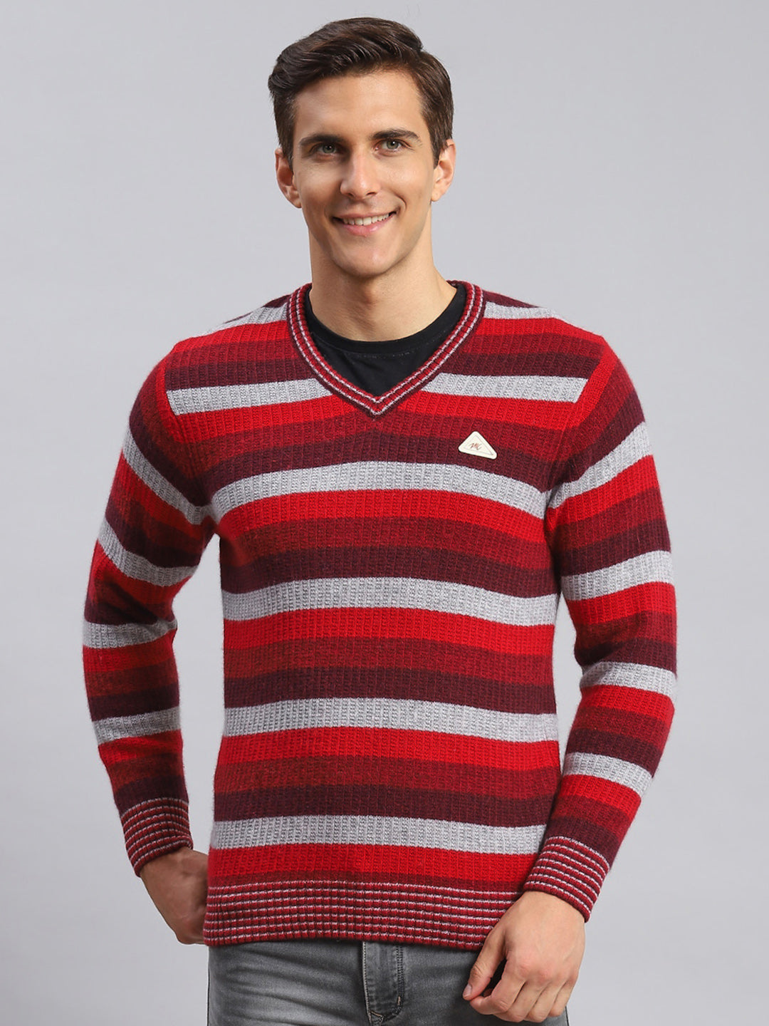 Men Multicolor Self Design Lamb wool Pullover