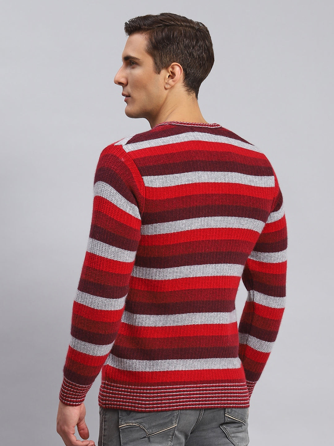 Men Multicolor Self Design Lamb wool Pullover