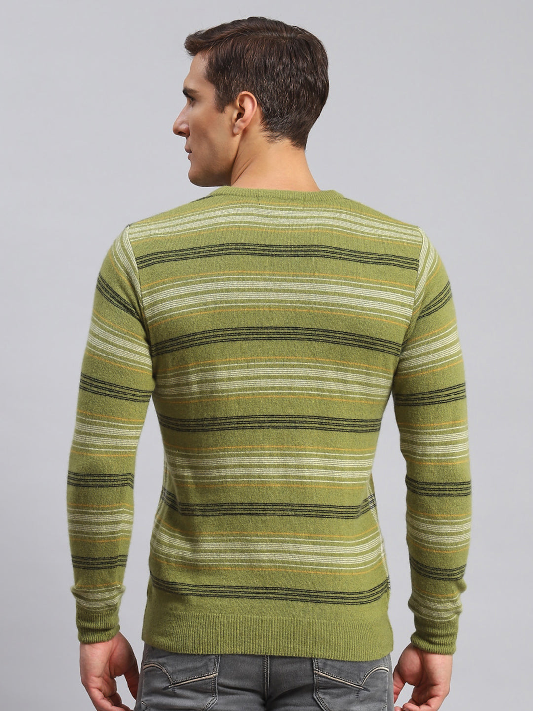 Men Green Printed Lamb wool Pullover