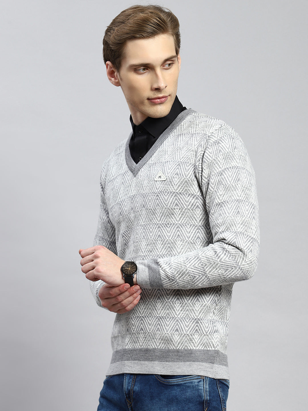Men Grey Jaquard Pullover