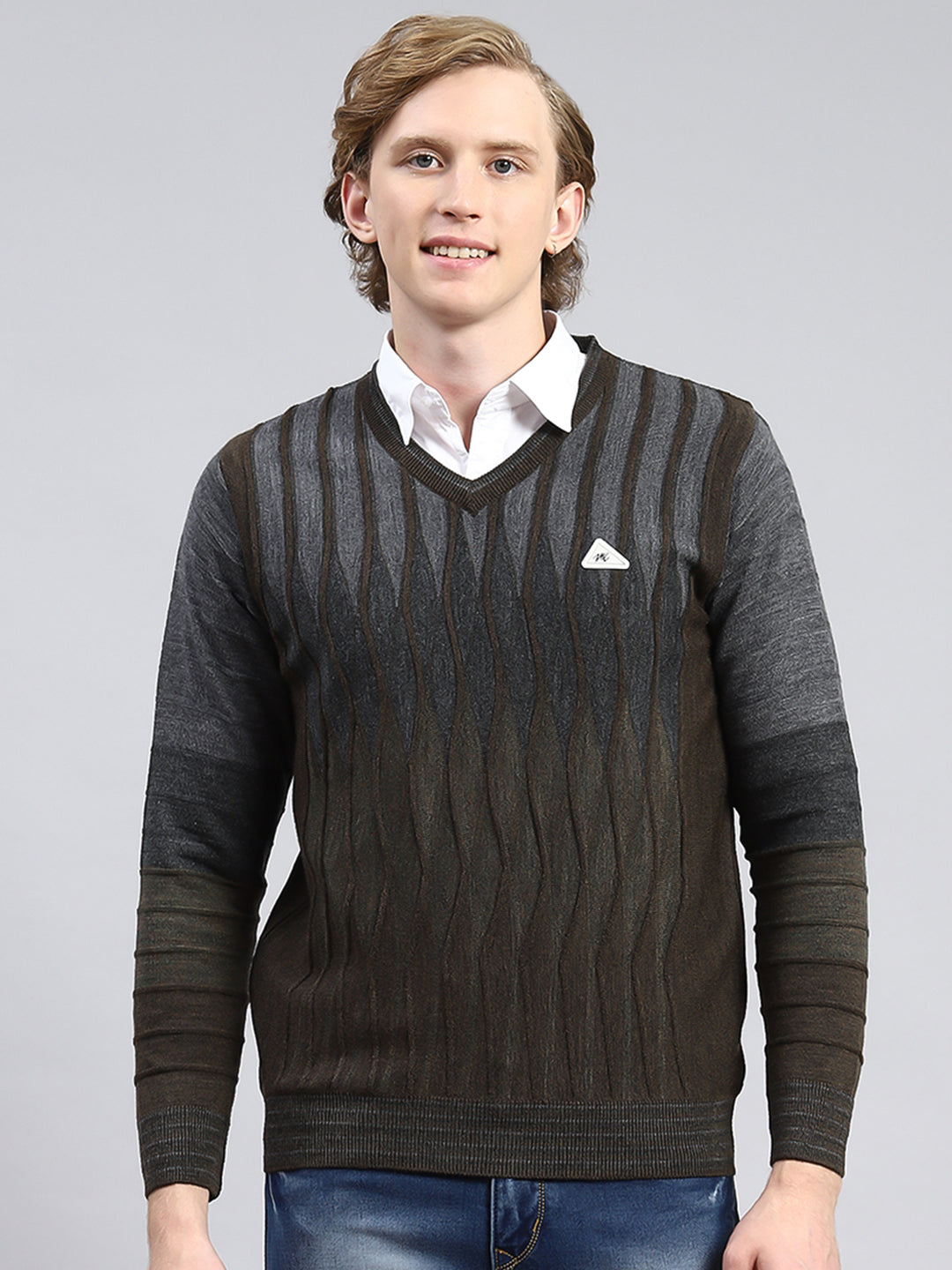 Men Brown Printed Pullover