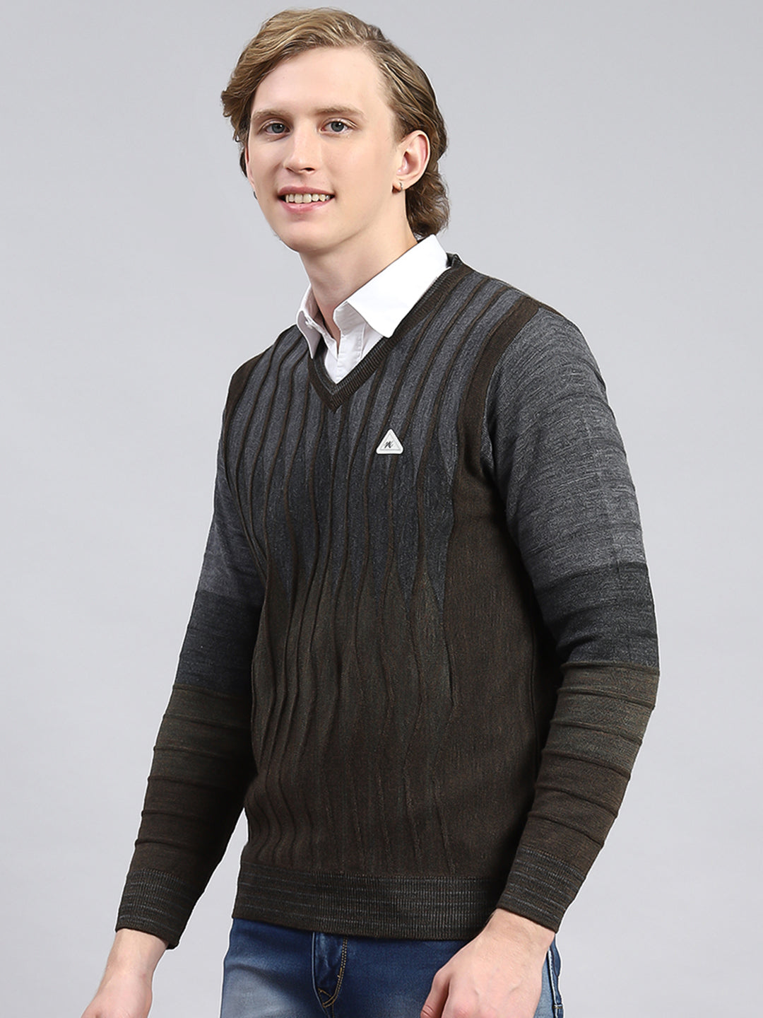 Men Brown Printed Pullover