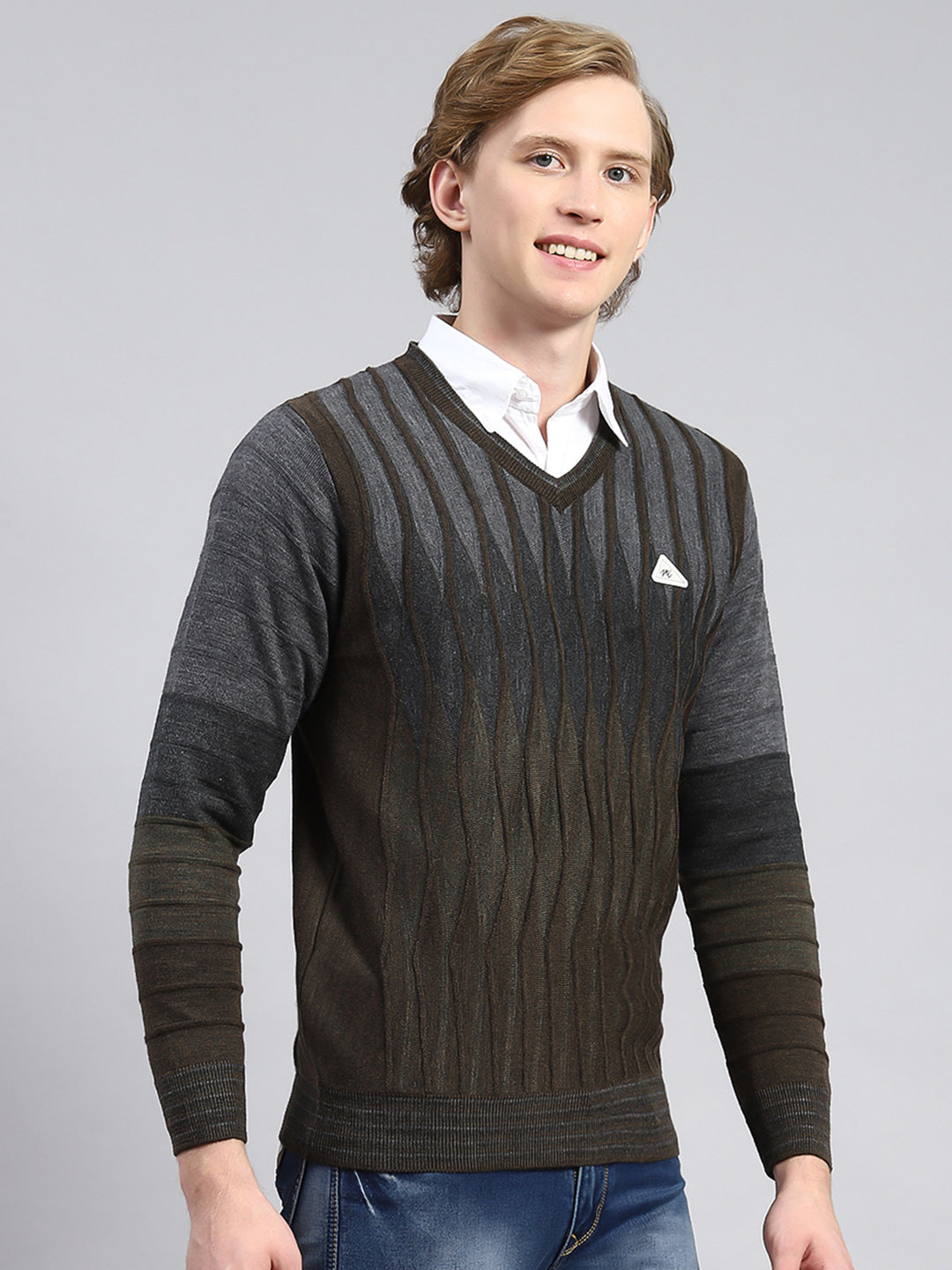 Men Brown Printed Pullover