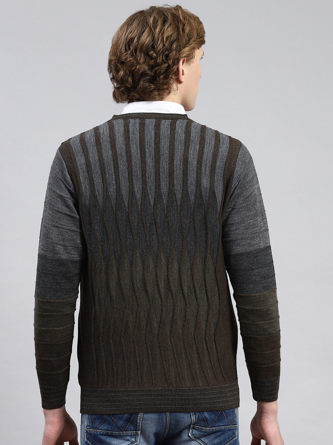 Men Brown Printed Pullover