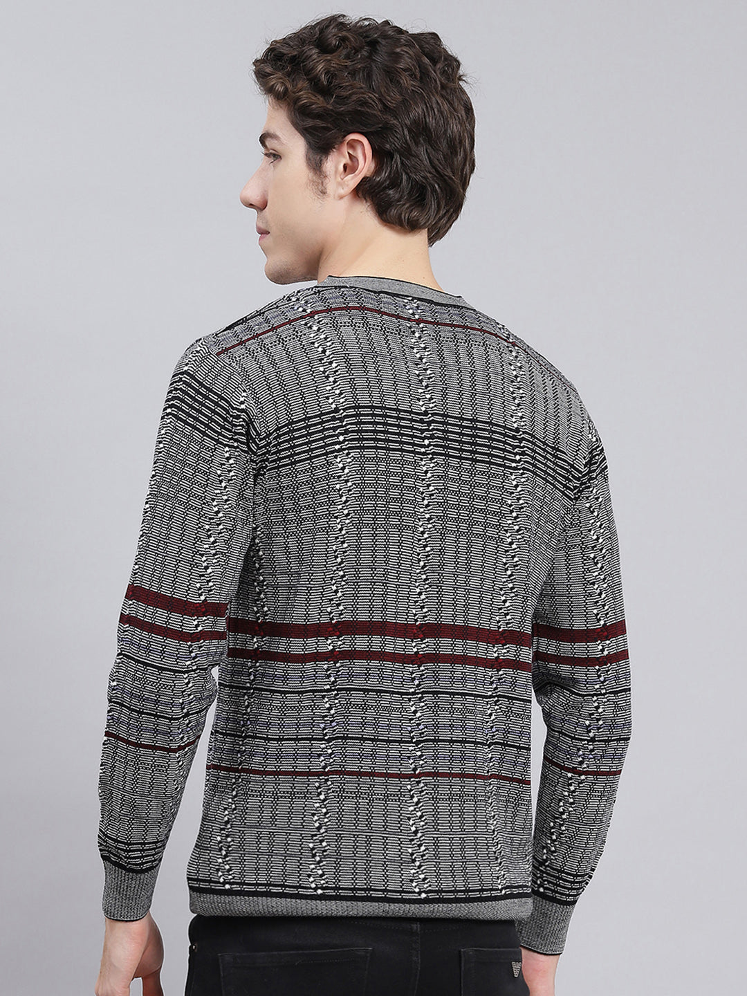 Men Black Jaquard Wool blend Pullover