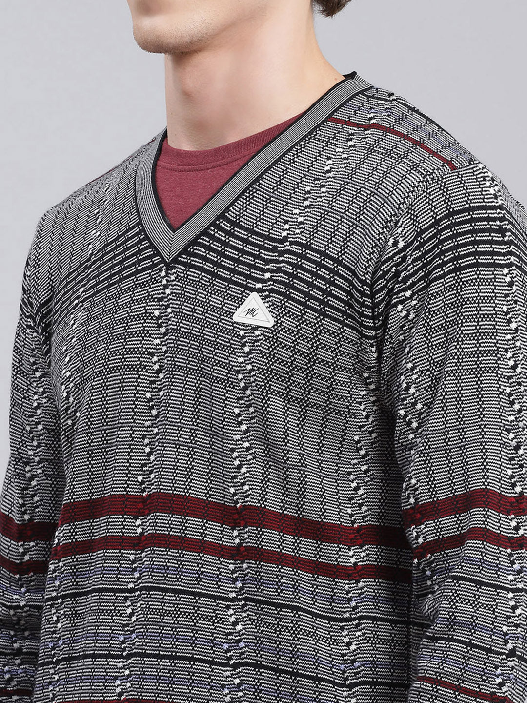 Men Black Jaquard Wool blend Pullover