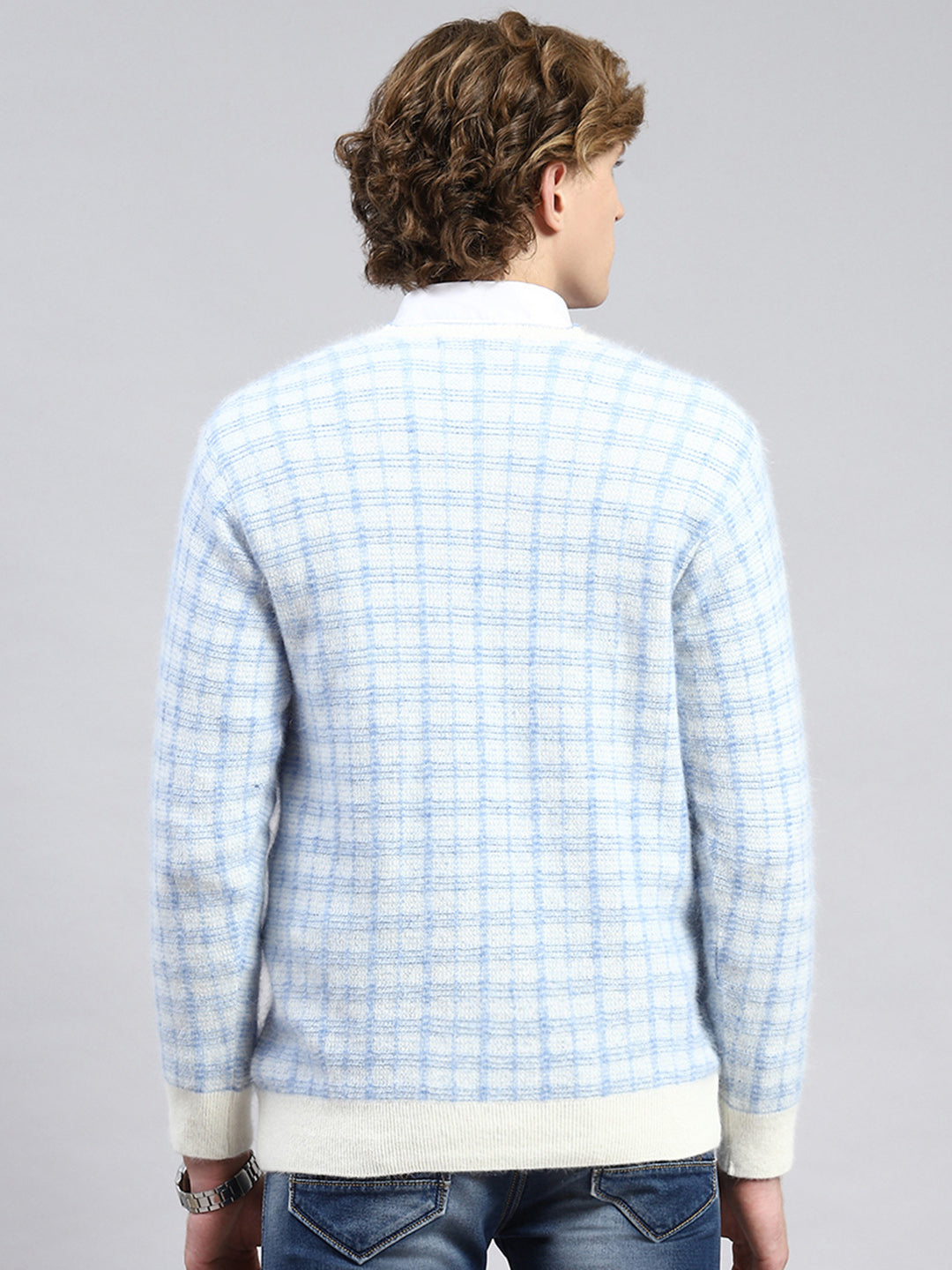 Men Off White Jaquard Pullover
