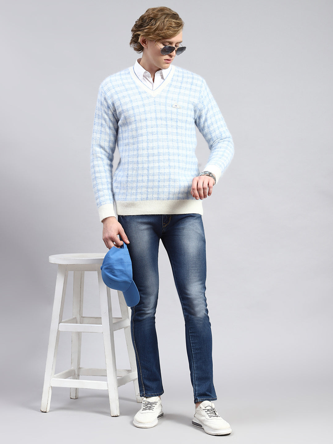 Men Off White Jaquard Pullover
