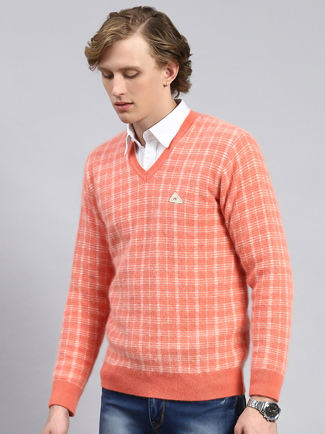 Men Orange Jaquard Pullover