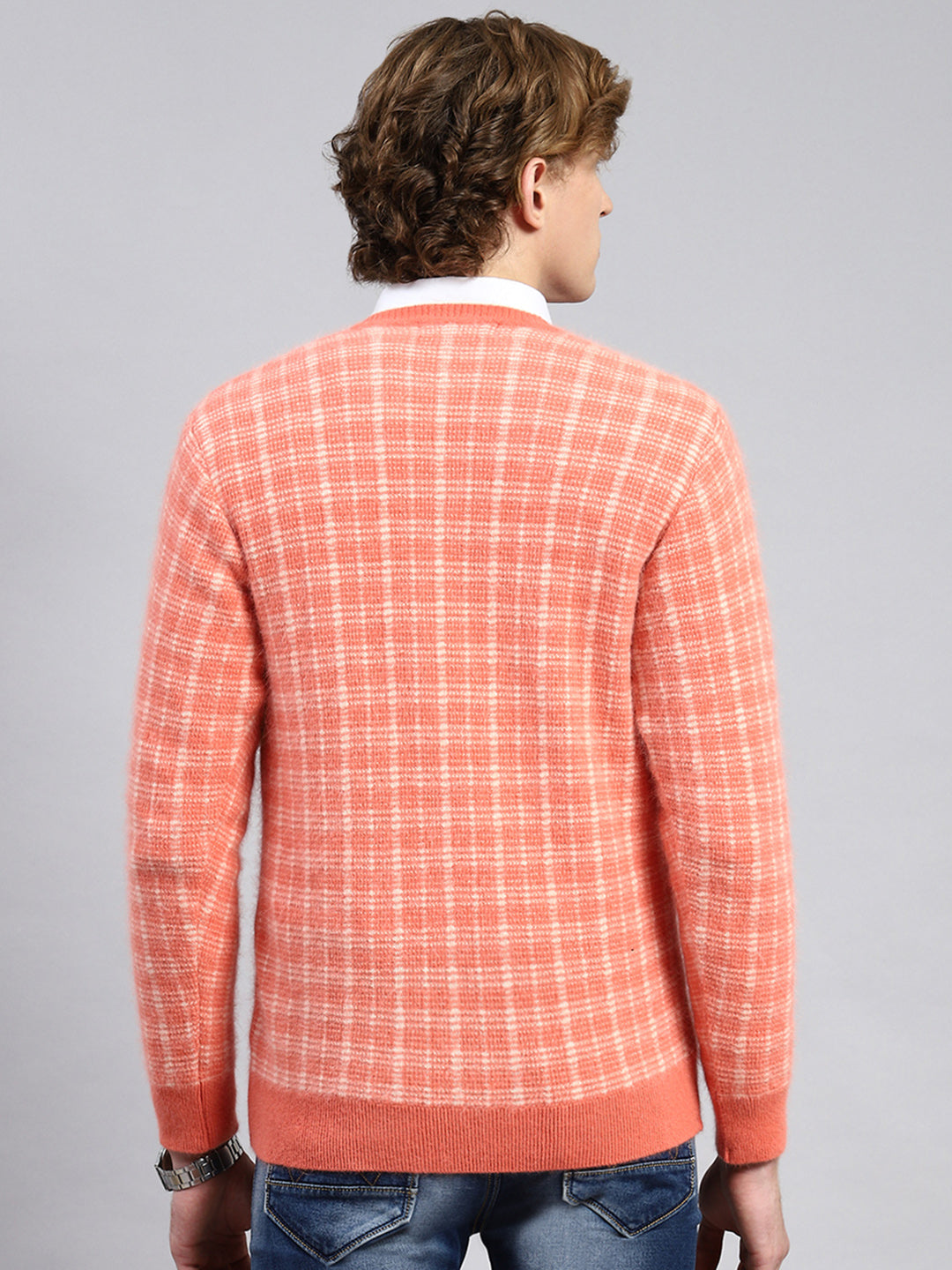 Men Orange Jaquard Pullover