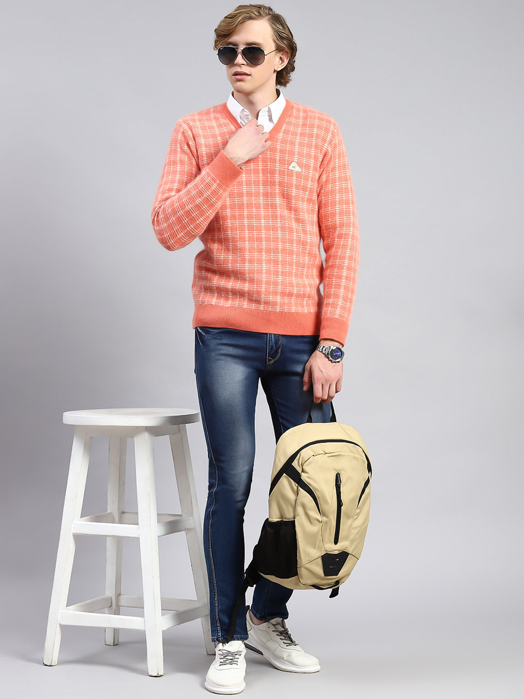 Men Orange Jaquard Pullover