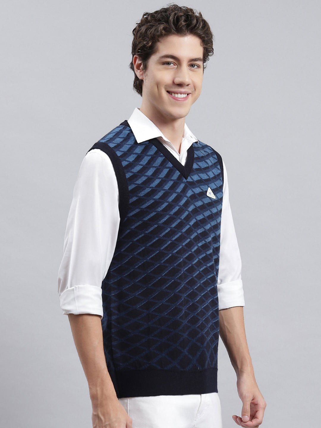 Men Navy Blue Jaquard Sweater