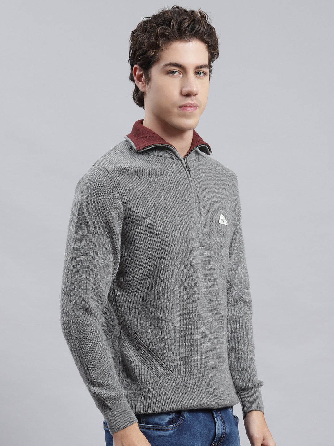 Men Grey Self Pullover