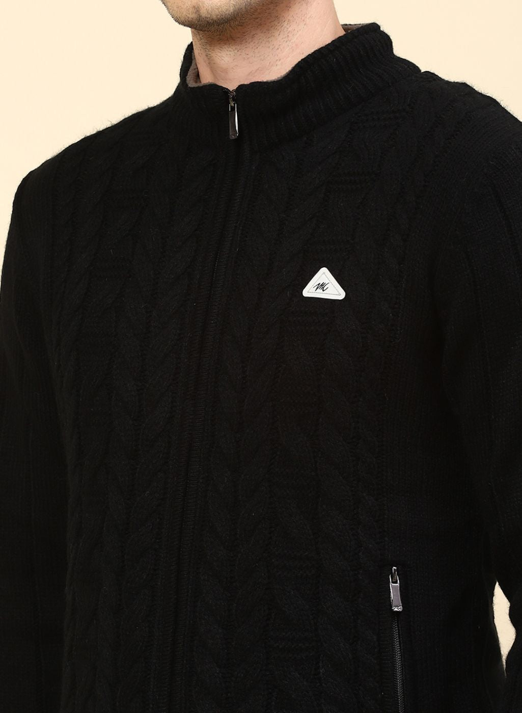 Men Black Self Design Wool blend Jacket
