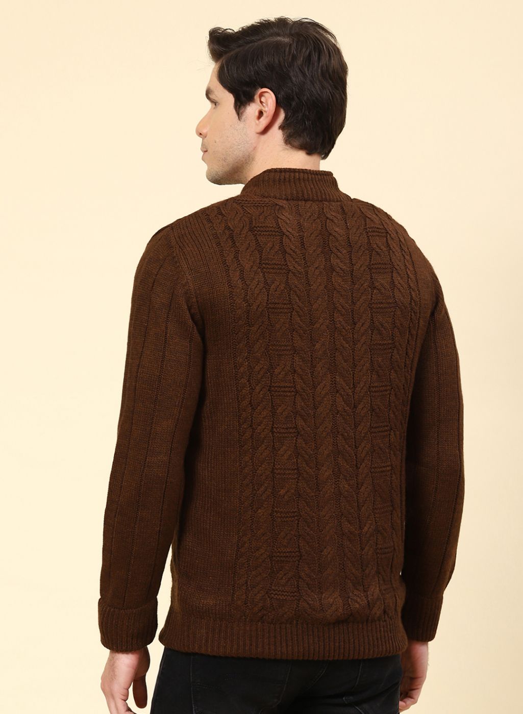 Men Brown Self Design Wool blend Jacket