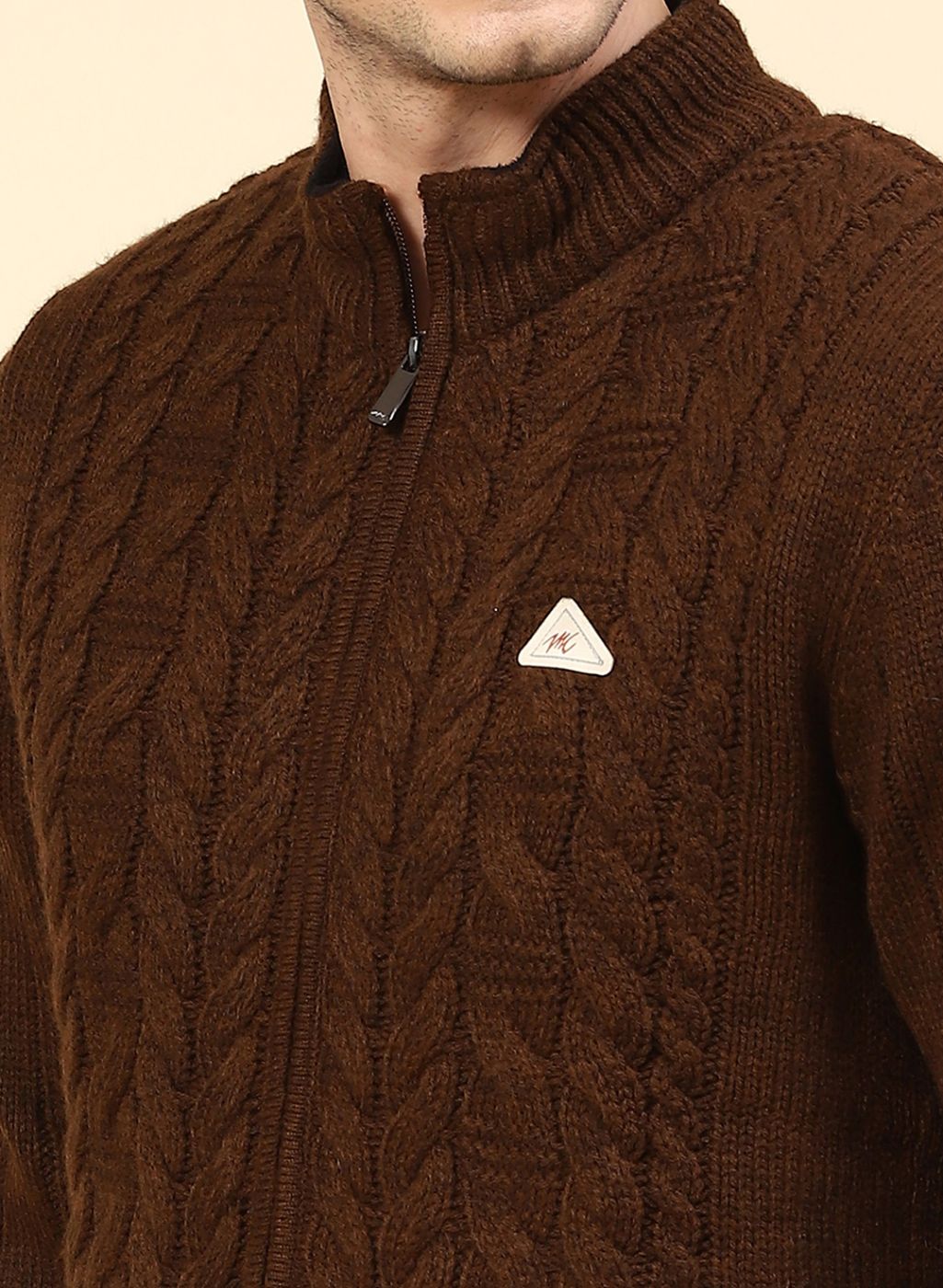 Men Brown Self Design Wool blend Jacket