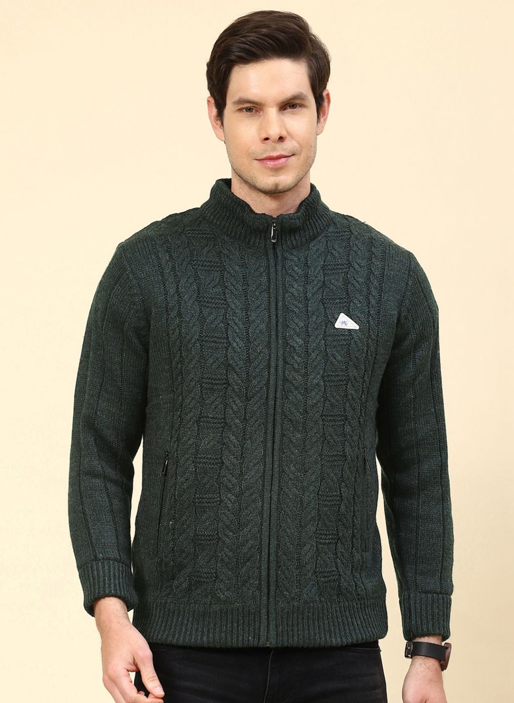 Men Green Self Design Wool blend Jacket