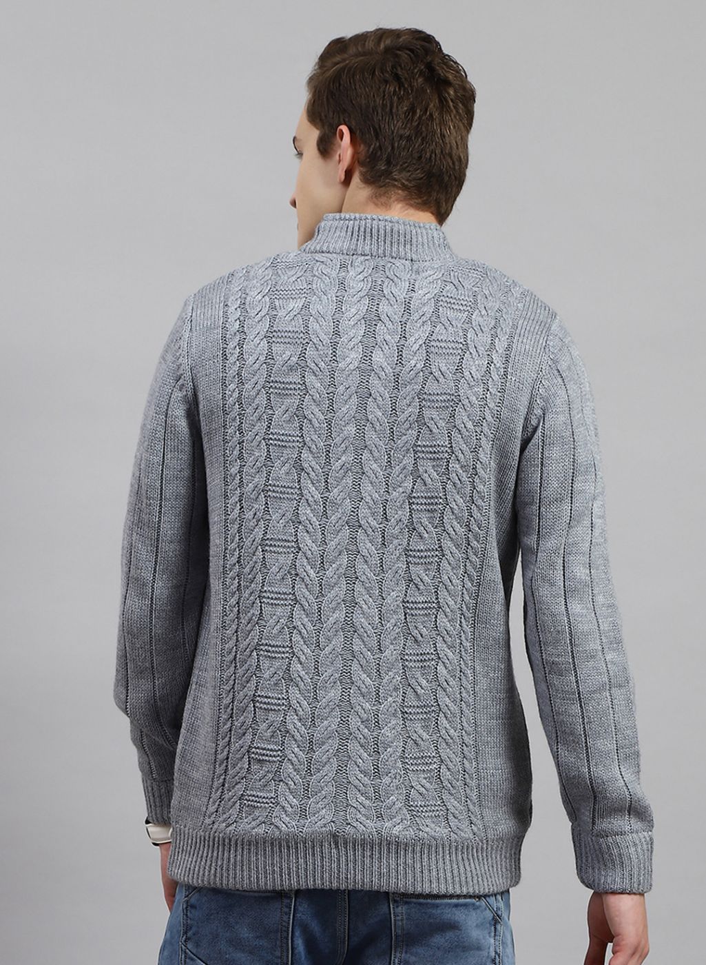 Men Grey Self Design Wool blend Jacket