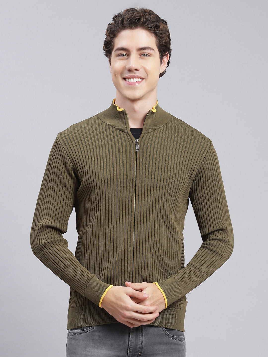 Men Green Self Design Wool blend Pullover