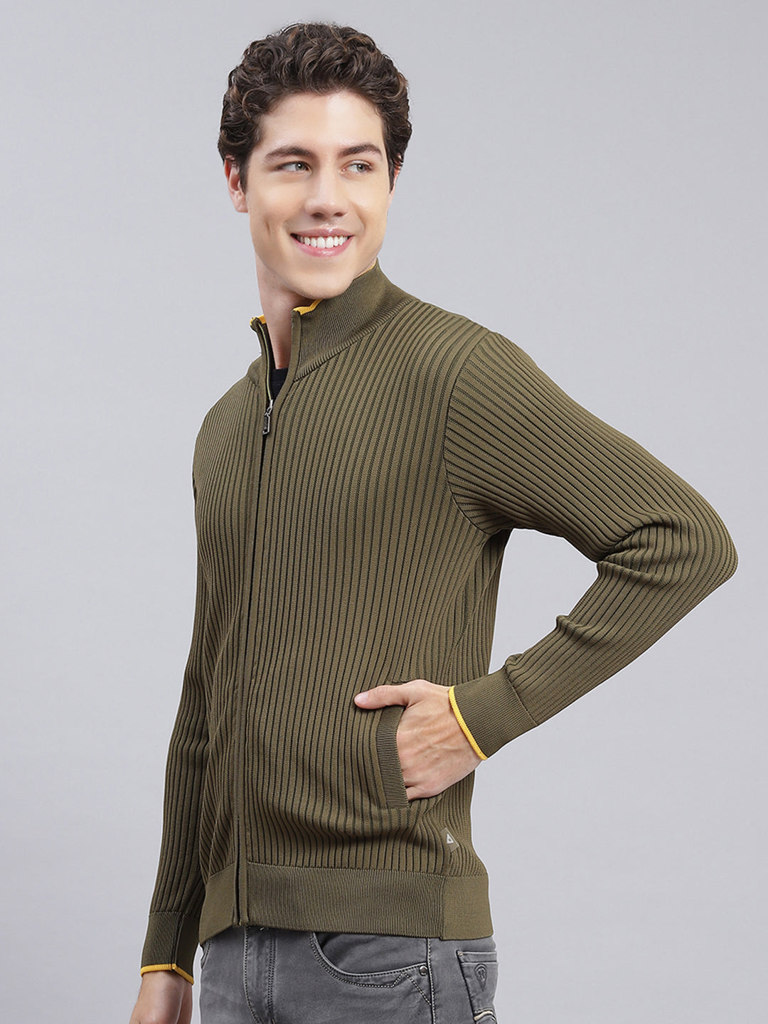 Men Green Self Design Wool blend Pullover