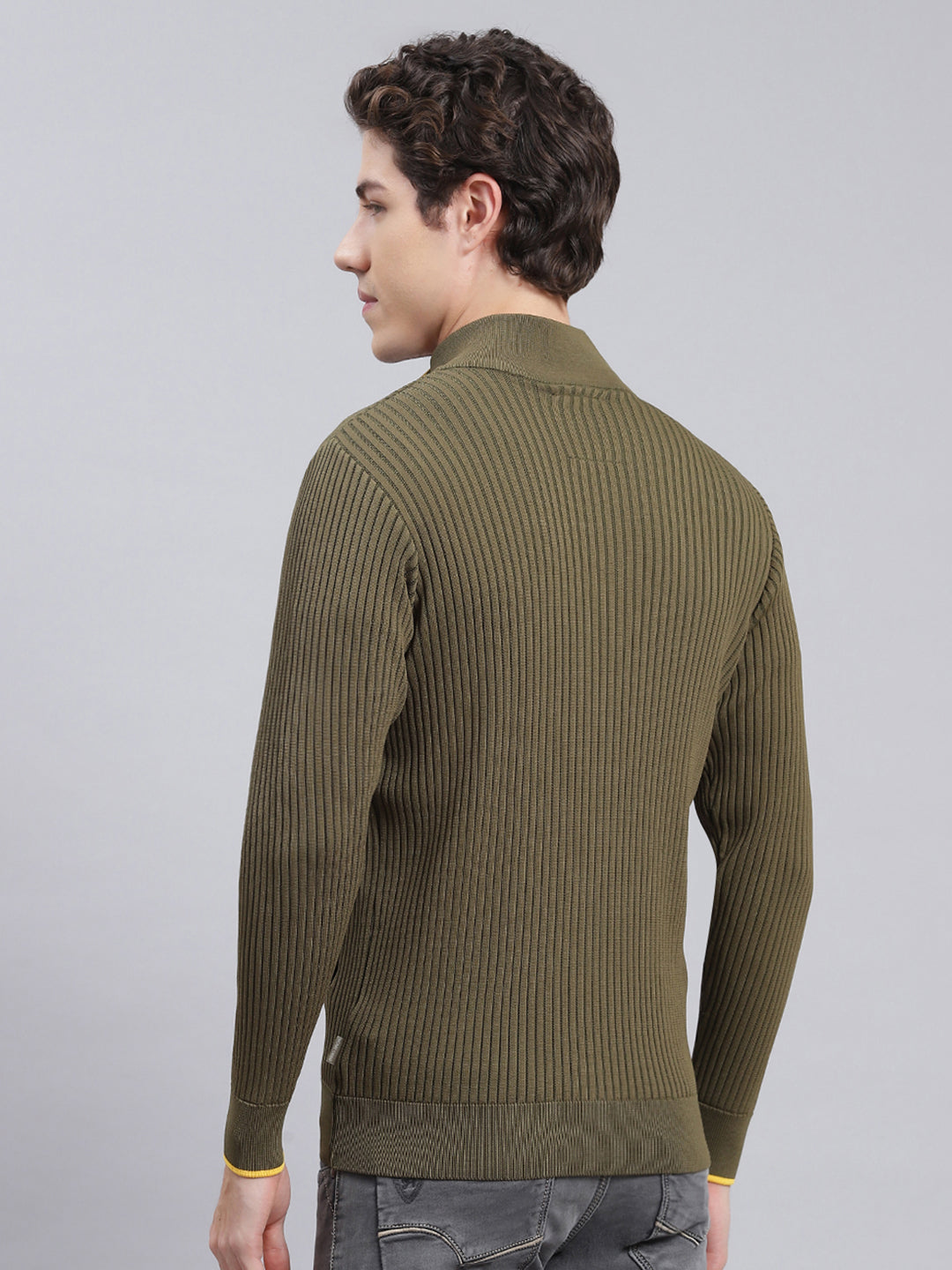 Men Green Self Design Wool blend Pullover