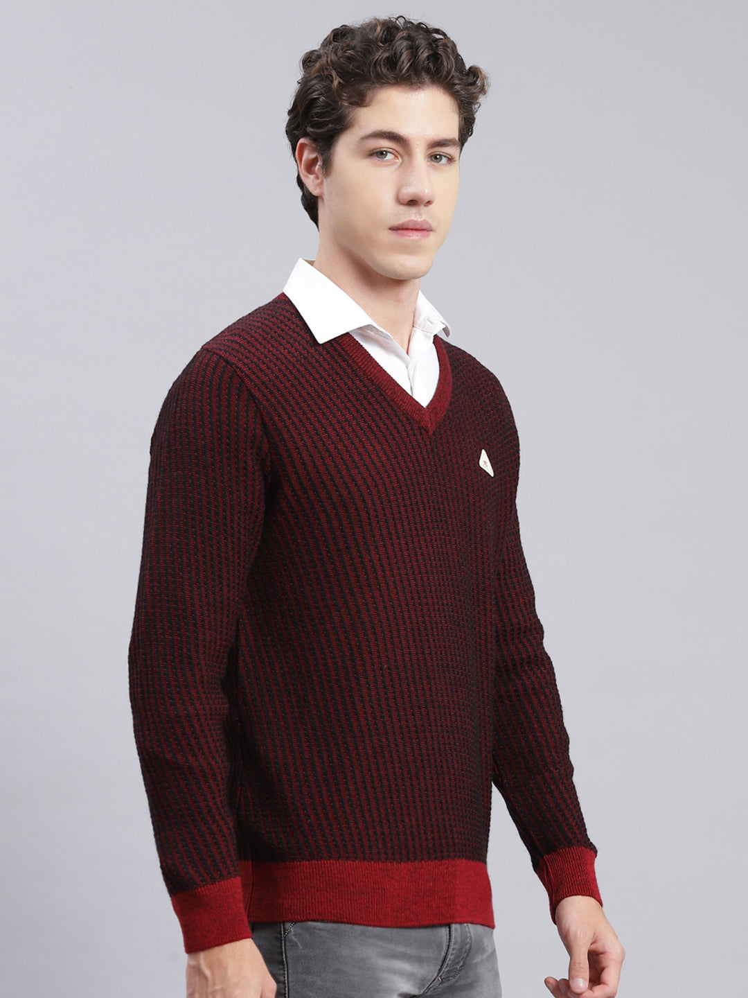 Men Black Jaquard Wool blend Pullover