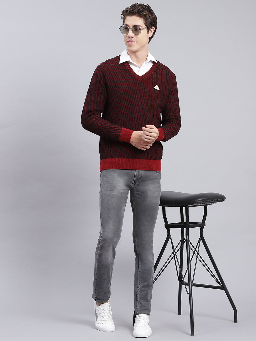 Men Black Jaquard Wool blend Pullover