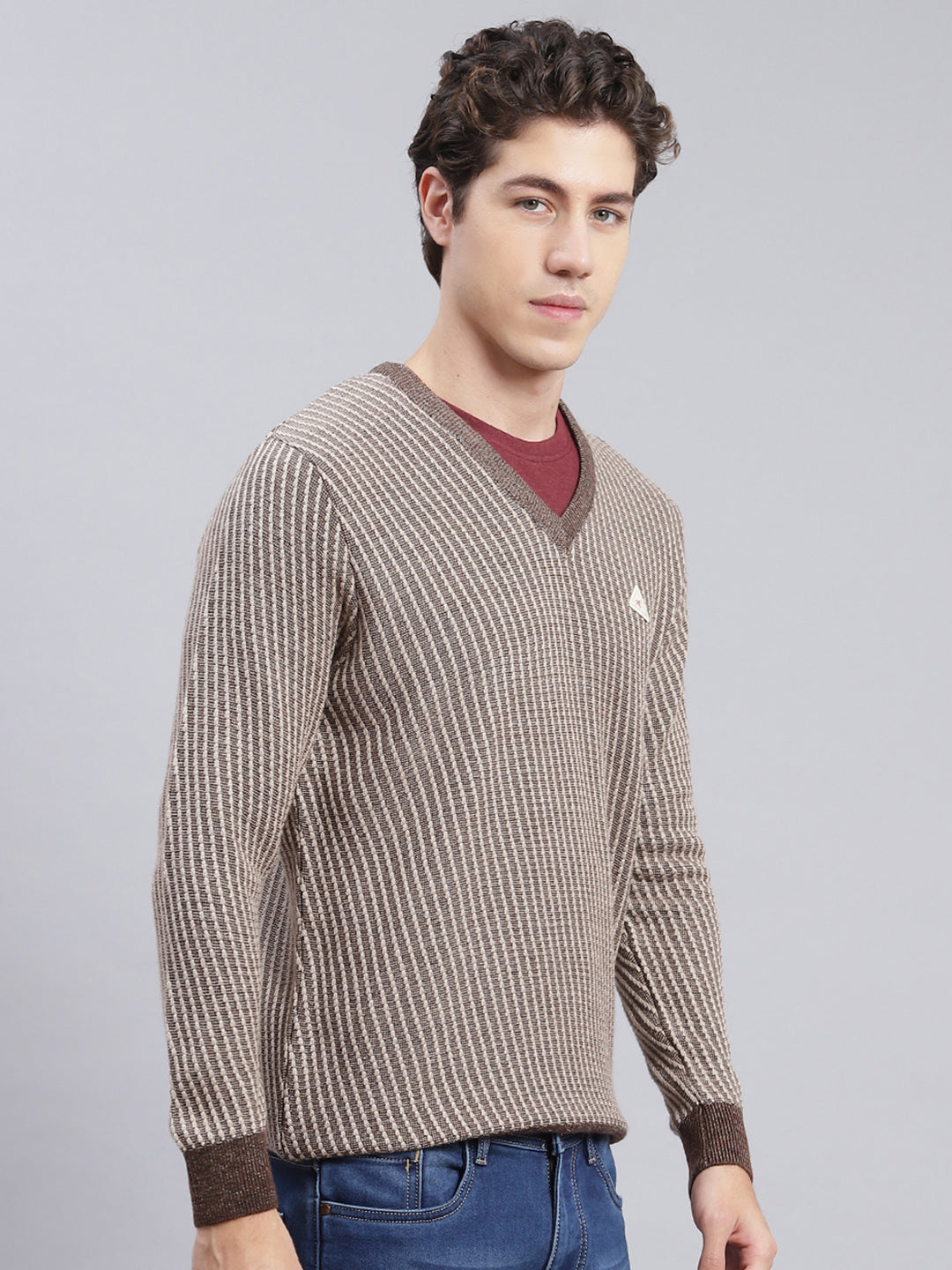 Men Brown Jaquard Wool blend Pullover