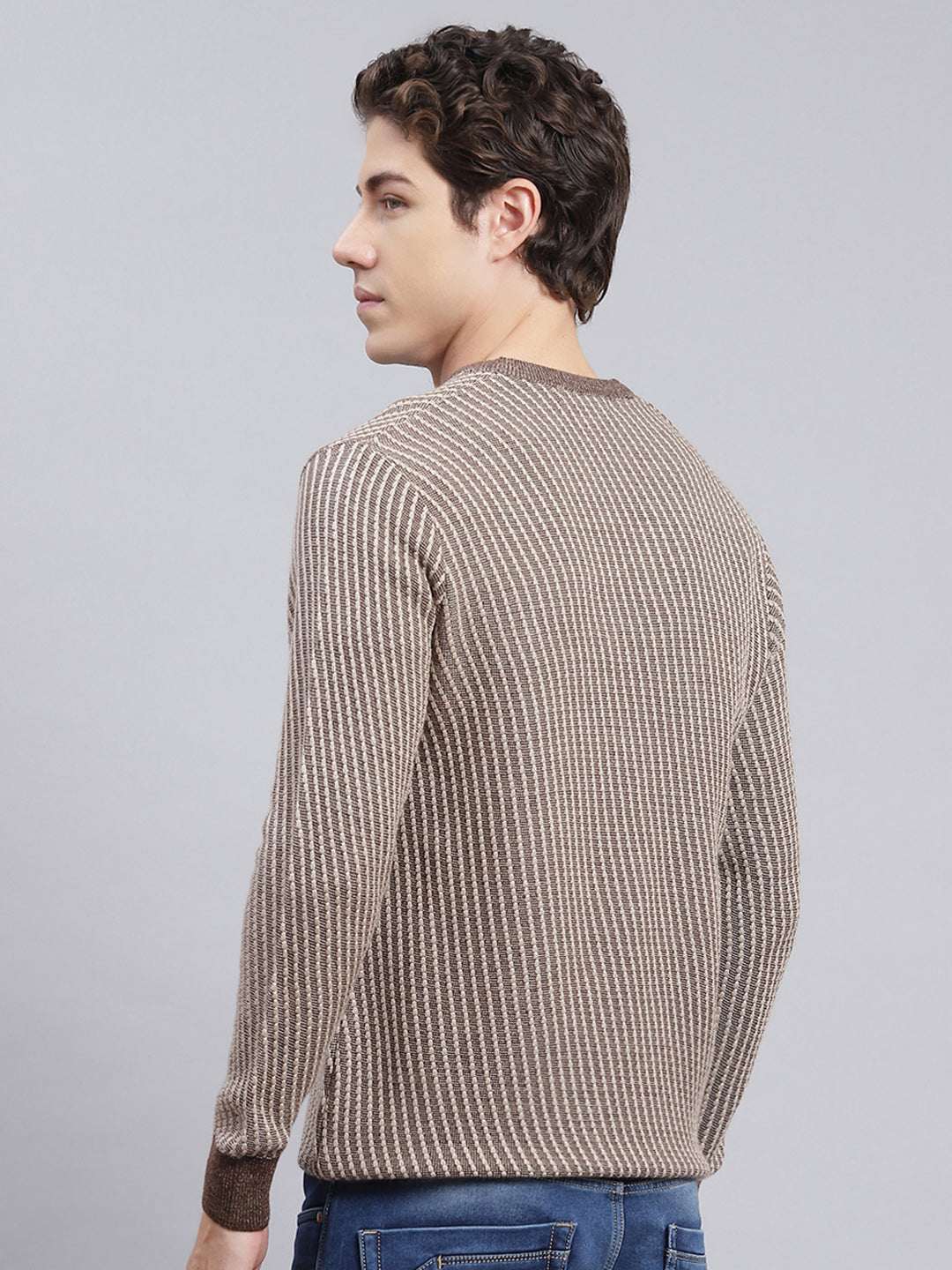 Men Brown Jaquard Wool blend Pullover
