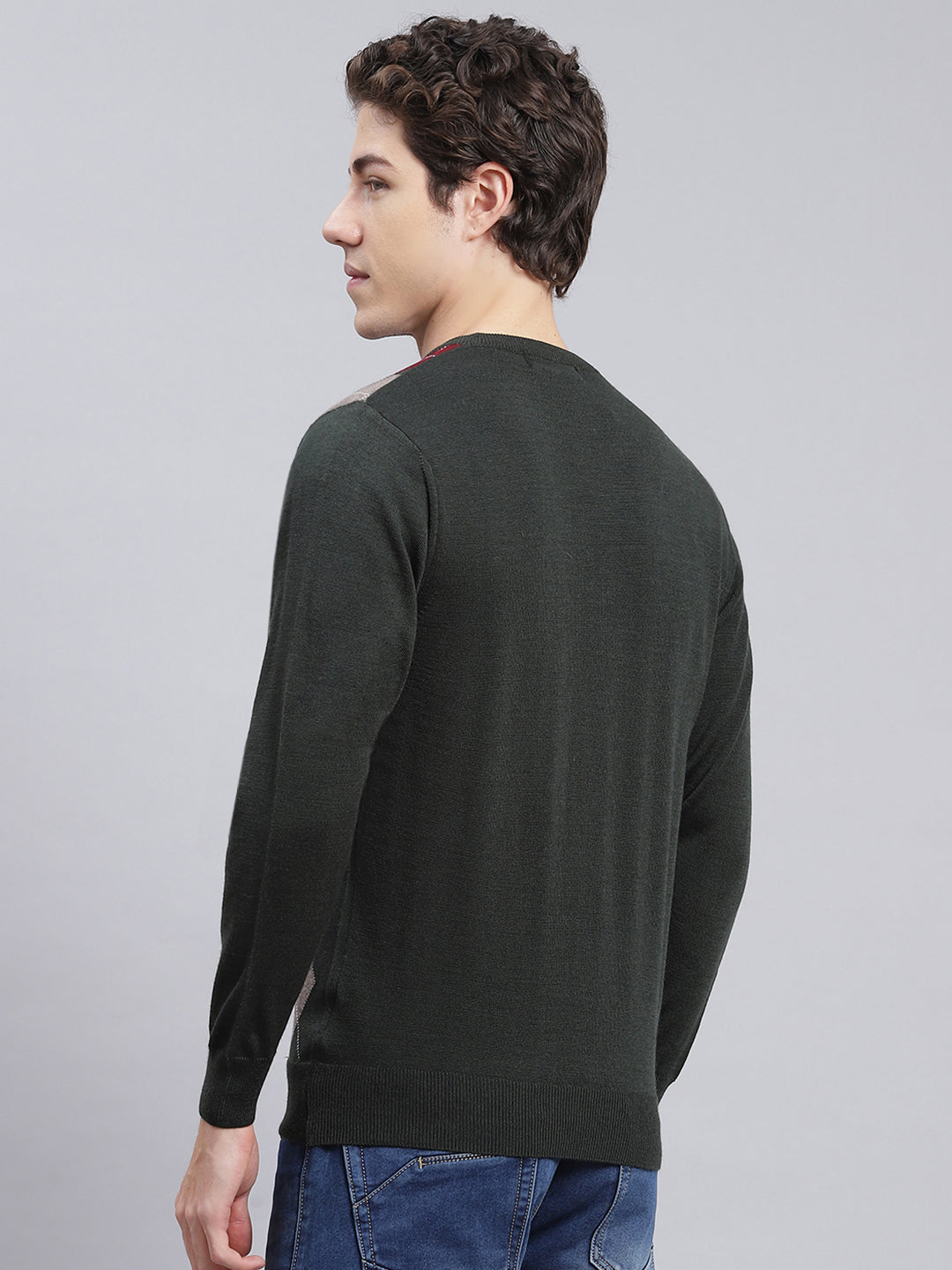 Men Green Printed Wool blend Pullover