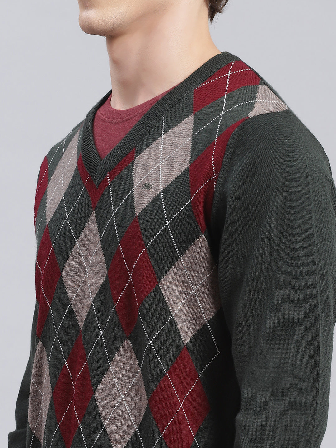 Men Green Printed Wool blend Pullover