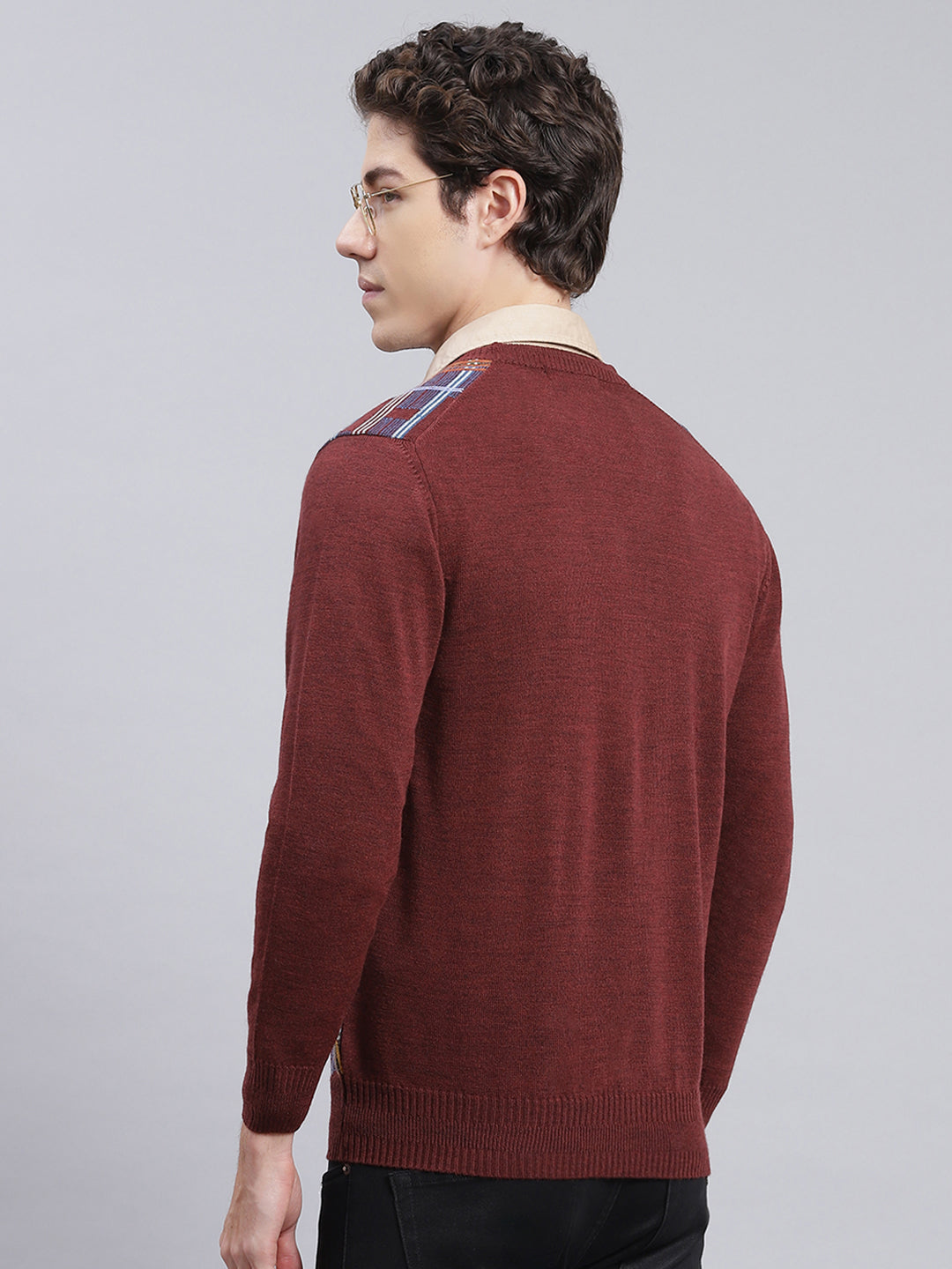 Men Maroon Printed Wool blend Pullover