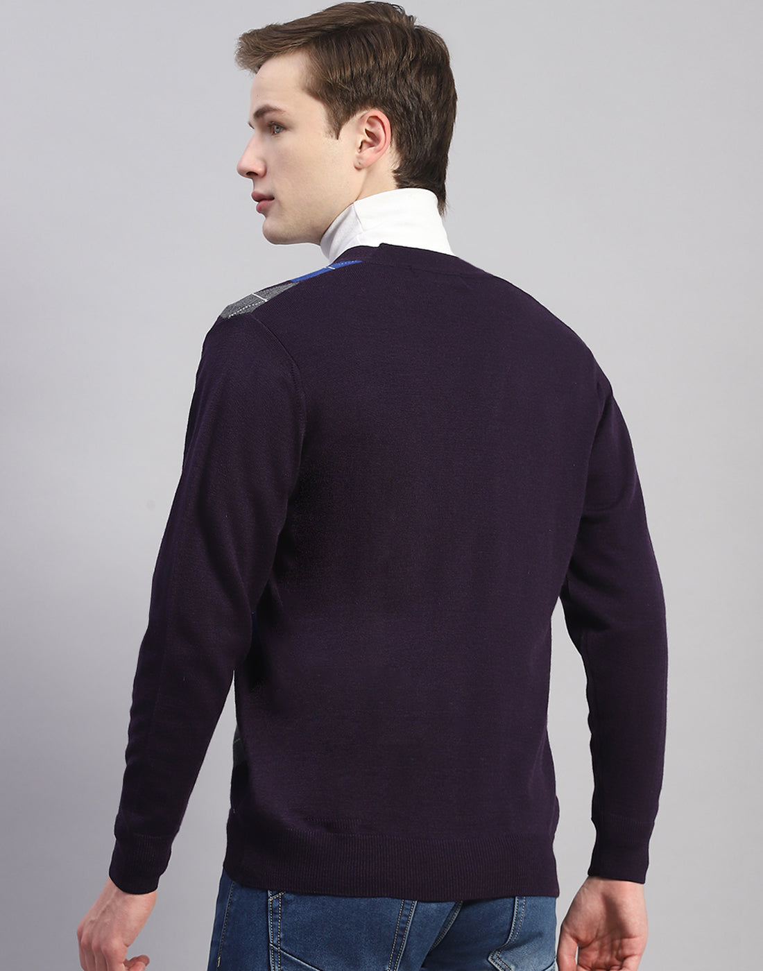 Men Navy Blue Self Design V Neck Full Sleeve Cardigan