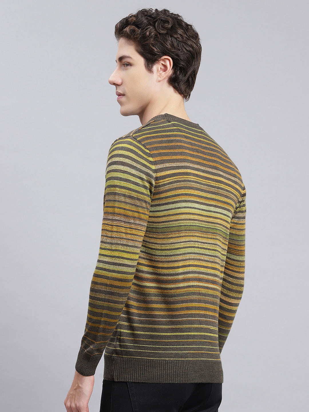 Men Green Stripe Wool blend Pullover
