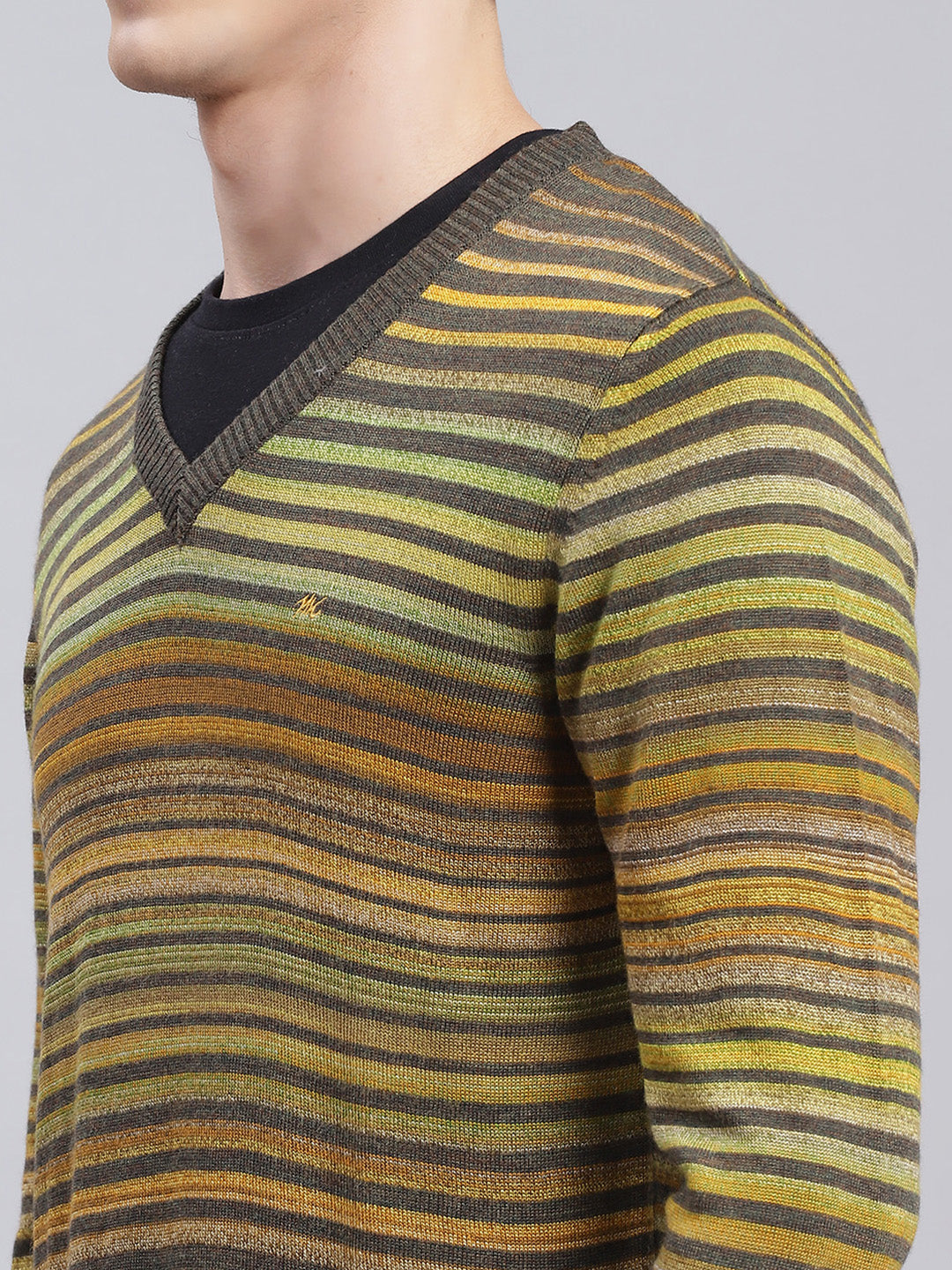 Men Green Stripe Wool blend Pullover