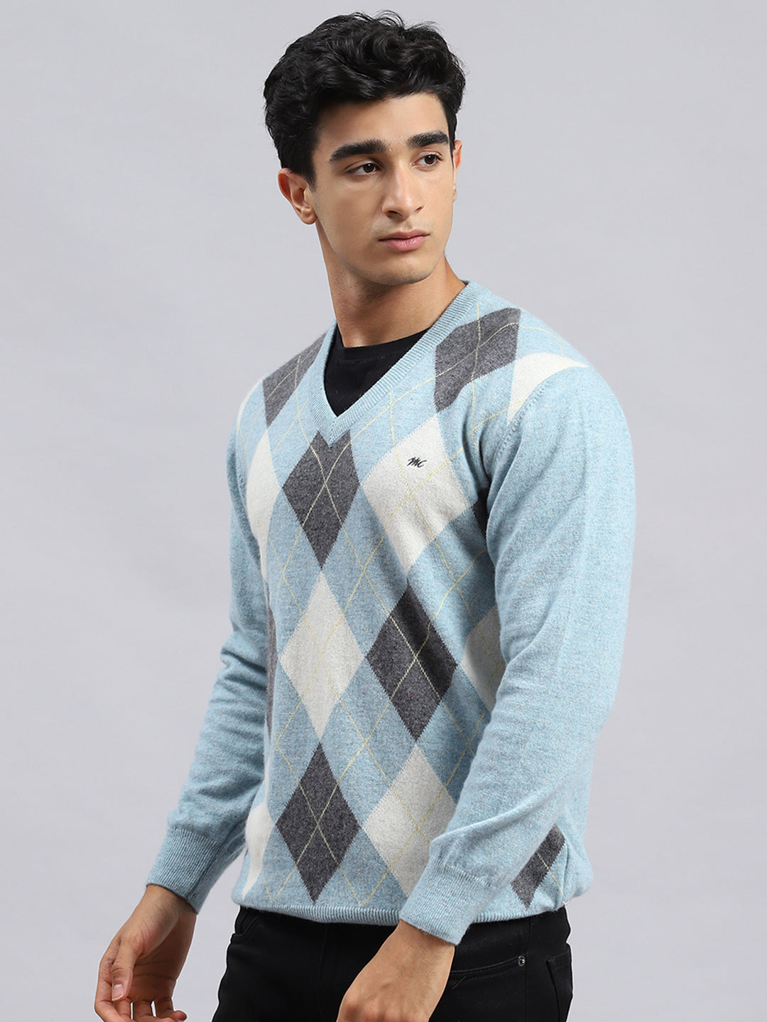 Men Blue Printed Pullover