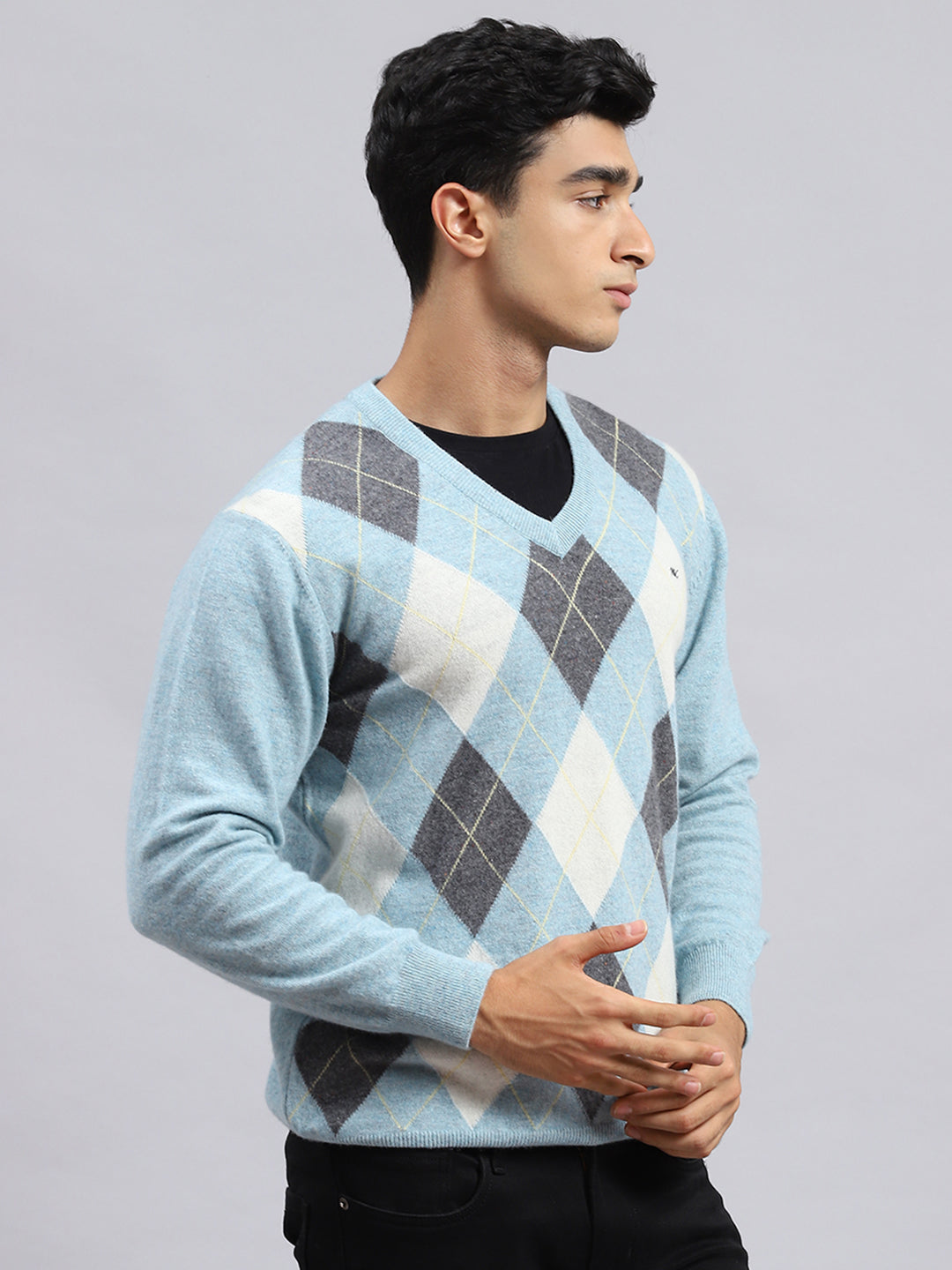 Men Blue Printed Pullover