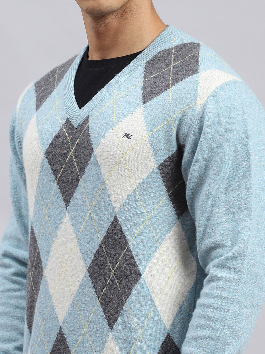 Men Blue Printed Pullover