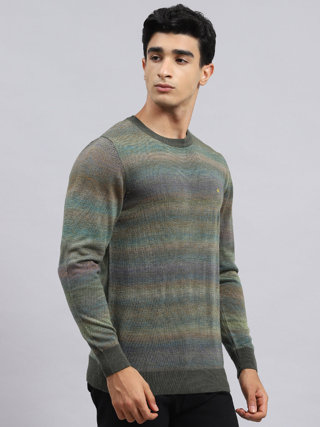 Men Green Self Pullover