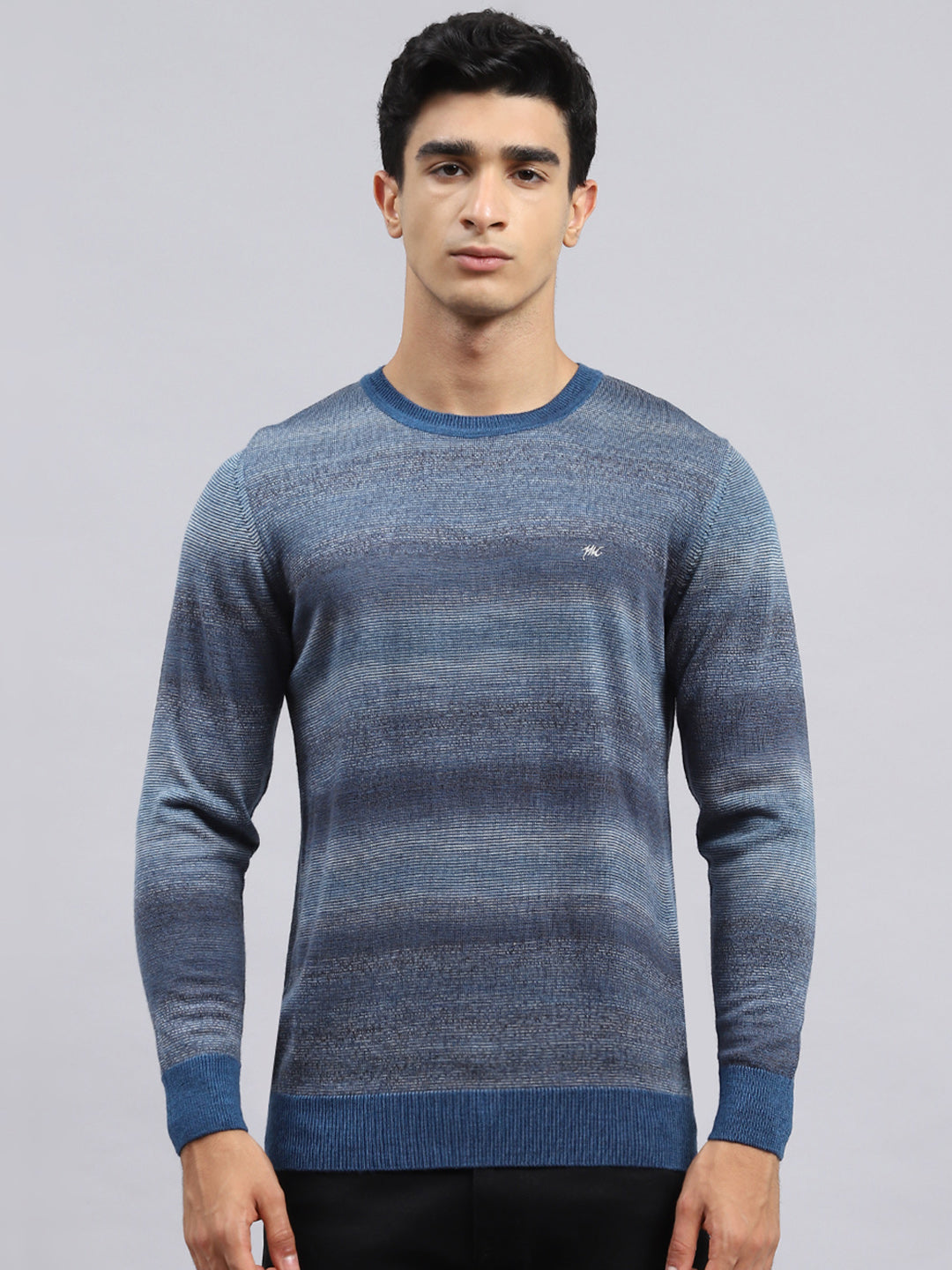 Men Navy Blue Self Pullover