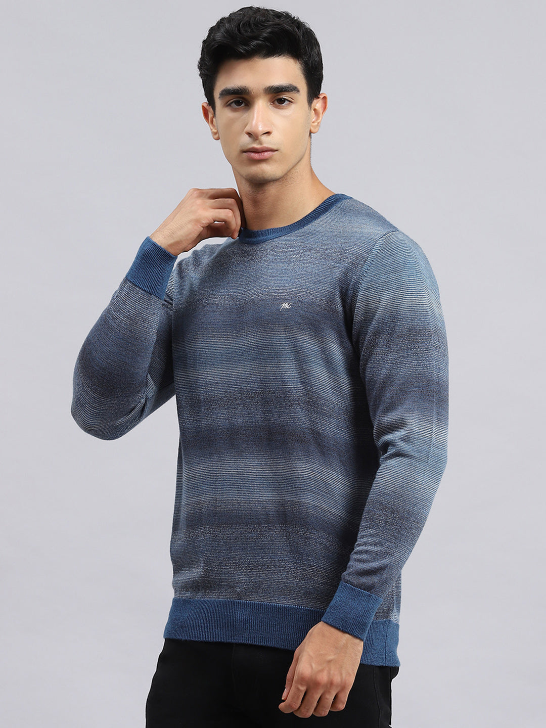 Men Navy Blue Self Pullover