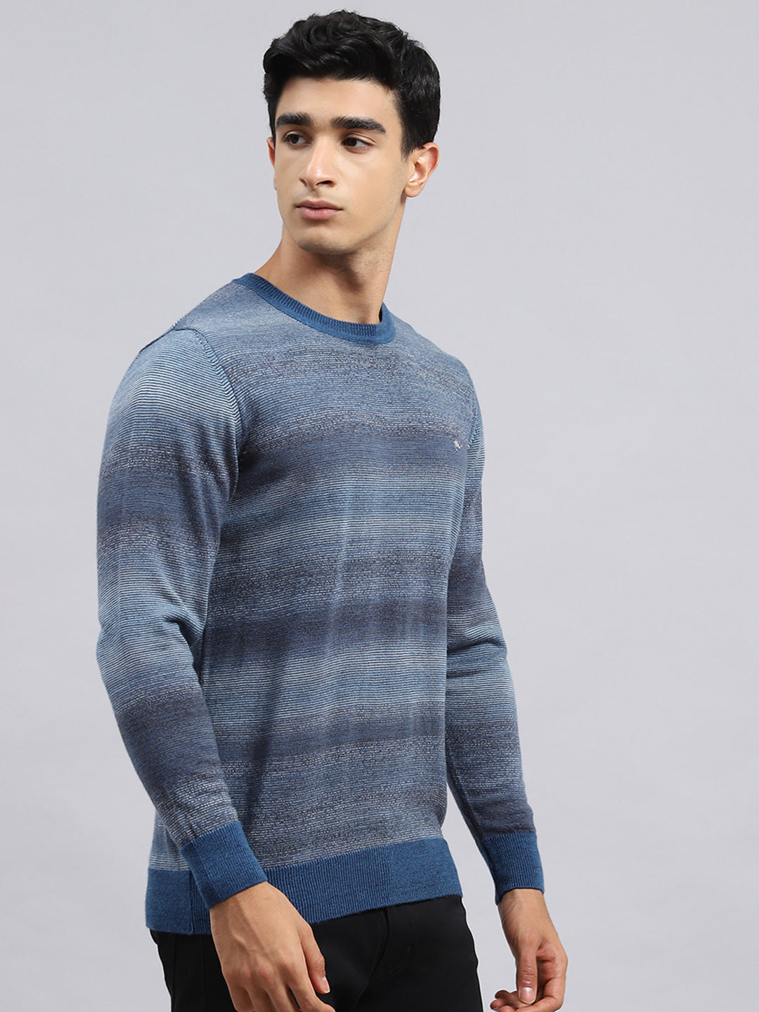 Men Navy Blue Self Pullover