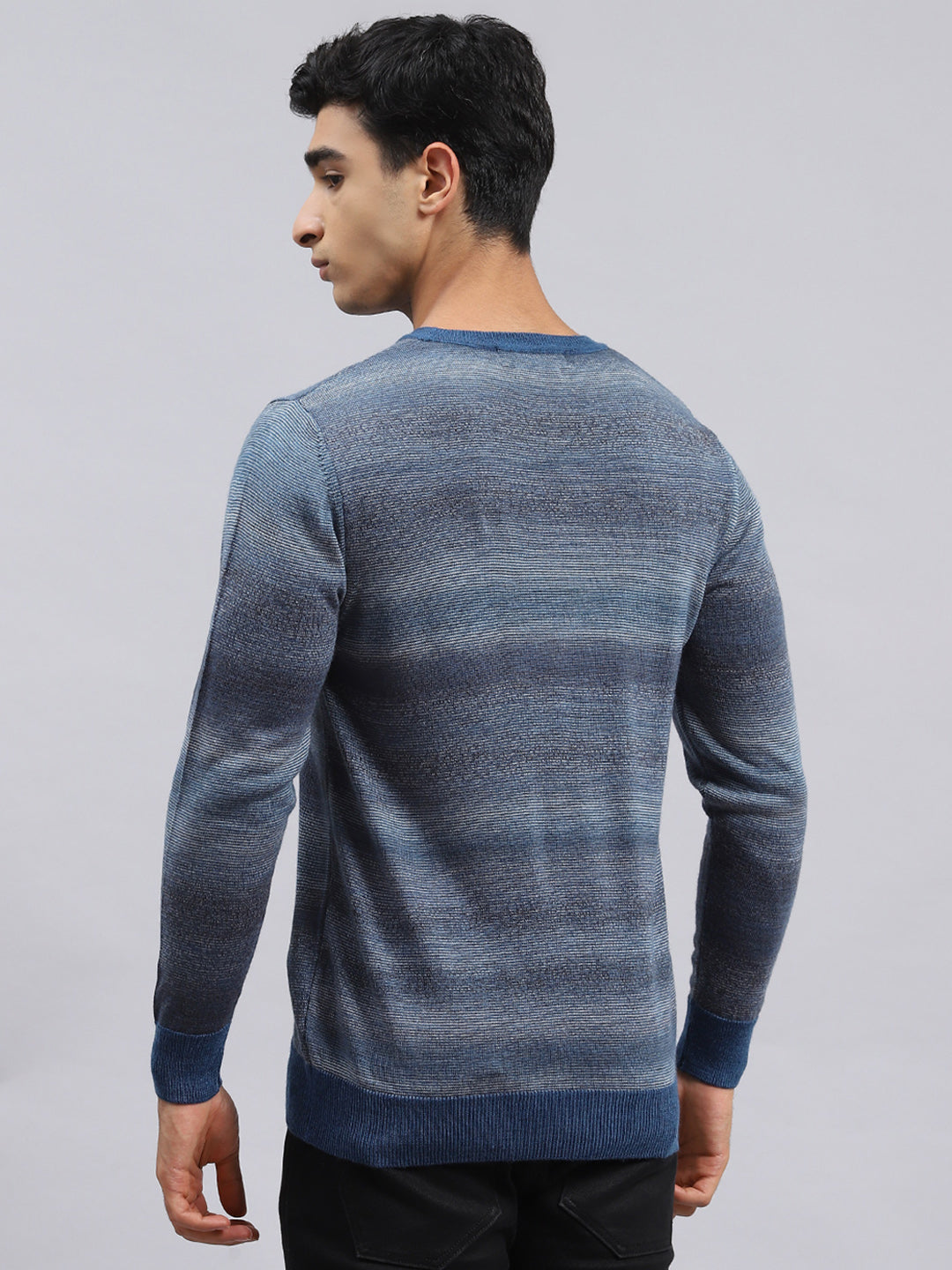 Men Navy Blue Self Pullover