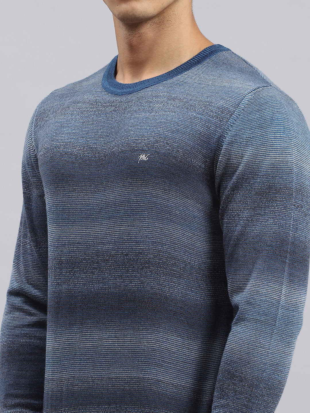 Men Navy Blue Self Pullover
