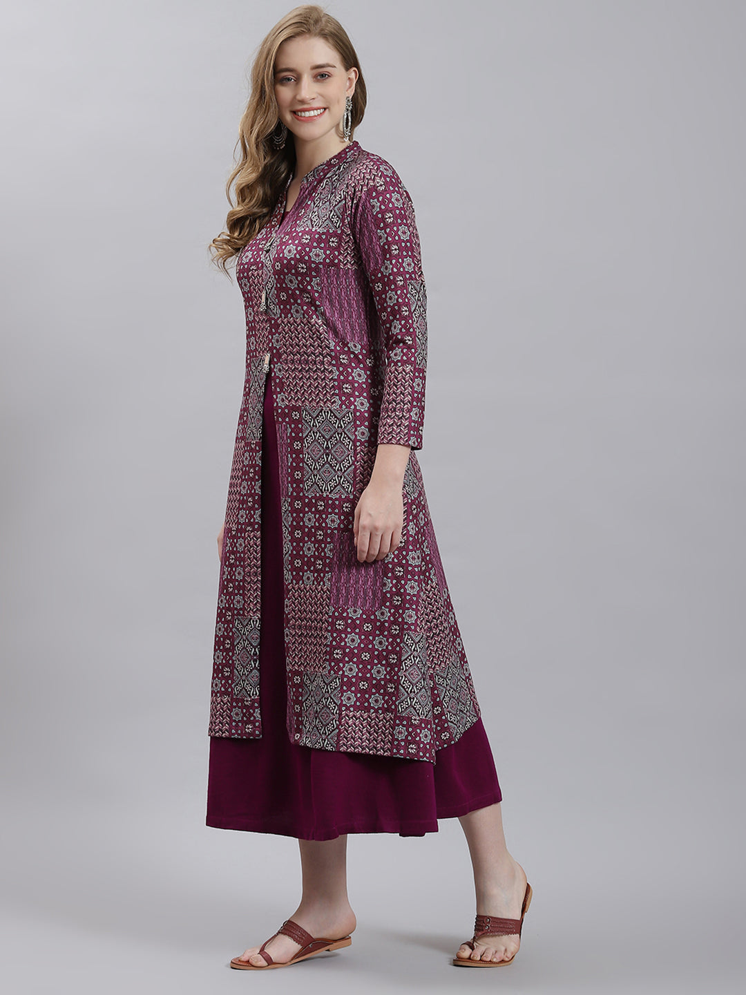 Women Purple Self Inner+Kurti