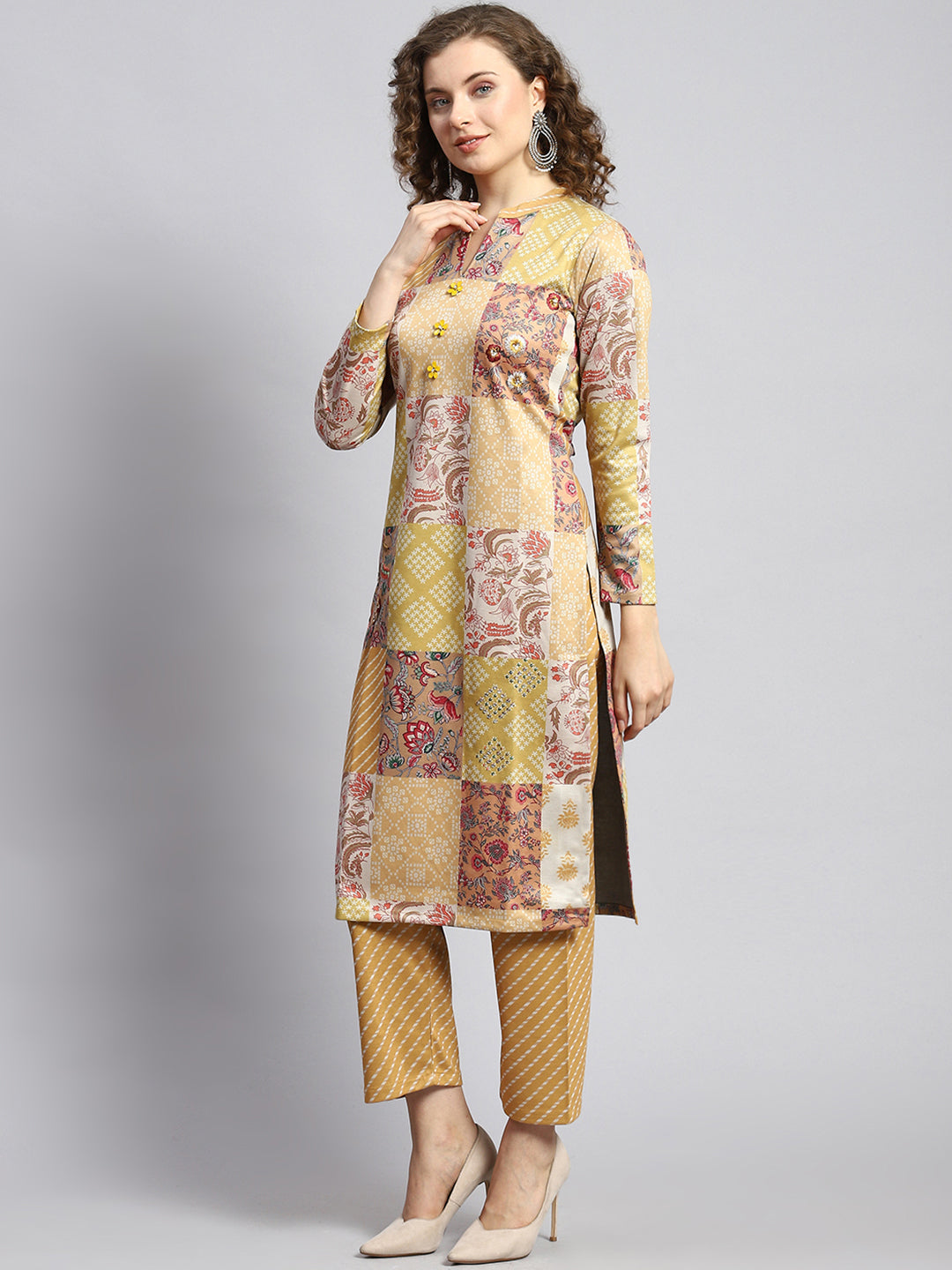 Women Yellow Self Kurti+Lower Set