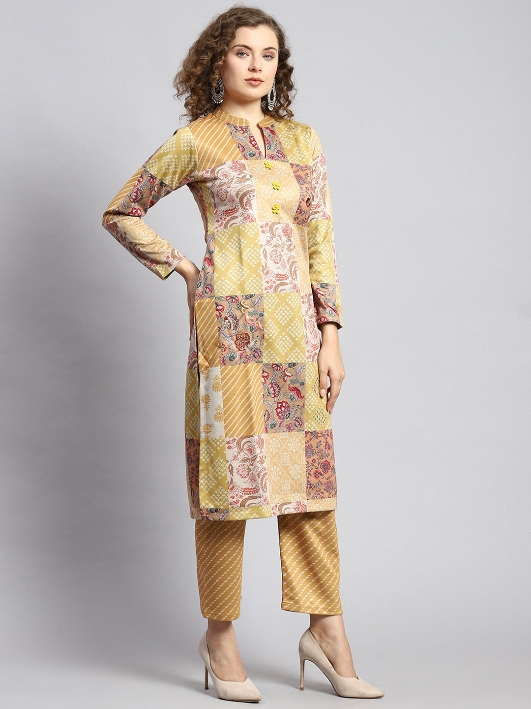 Women Yellow Self Kurti+Lower Set