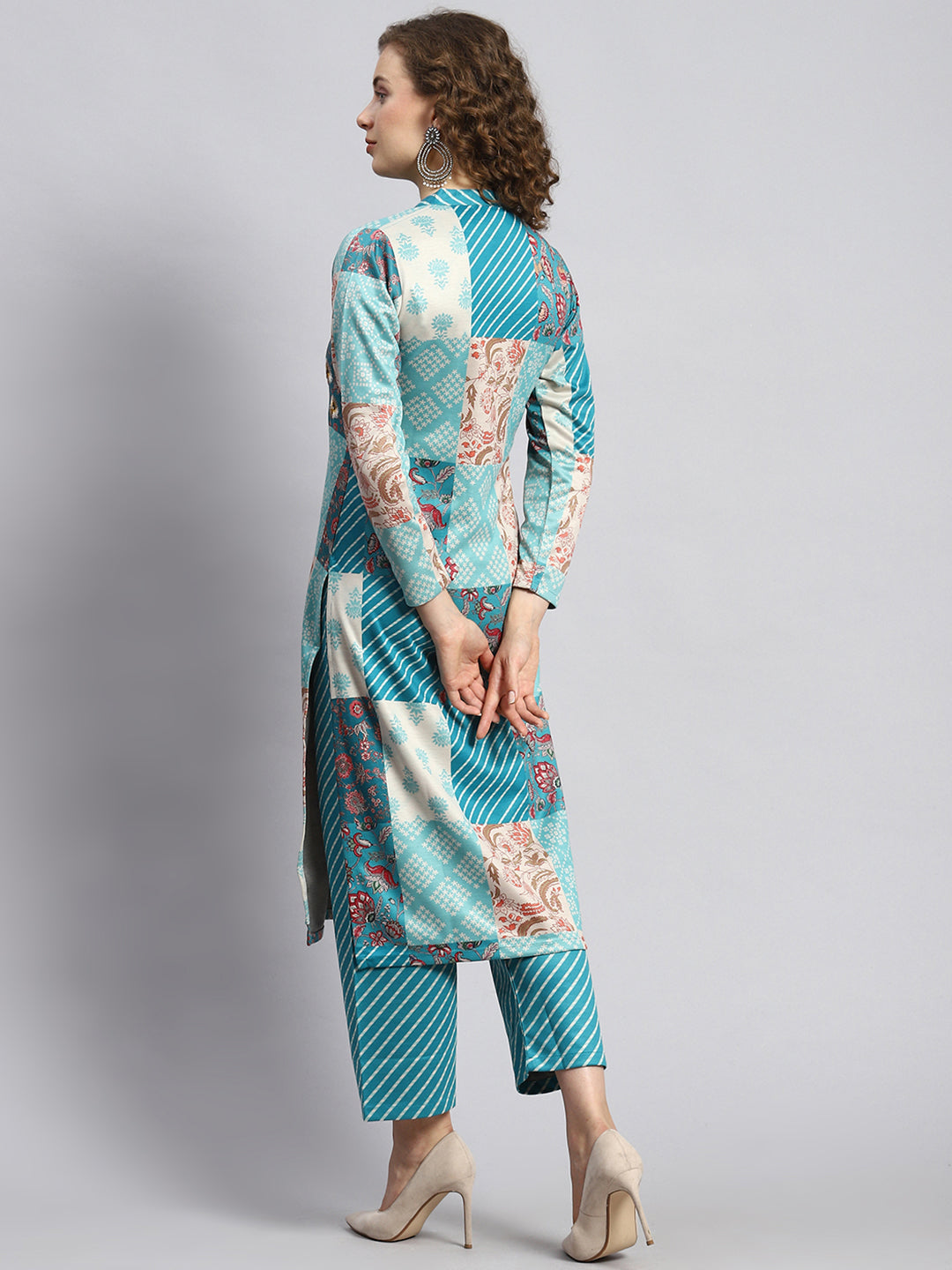 Women Blue Self Kurti+Lower Set